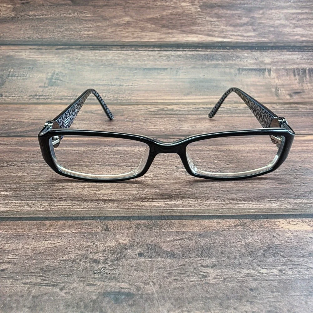 Coach Rosa 583 Black Rectangular Eyeglasses Crystal Logo Monogram 51-17-135